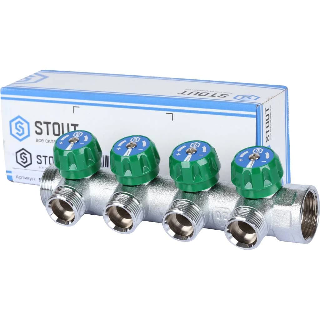 SMB-6850-013404 STOUT Коллектор регулирующий 1,4 отвода 3/4 ЕК. Артикул MM-001206